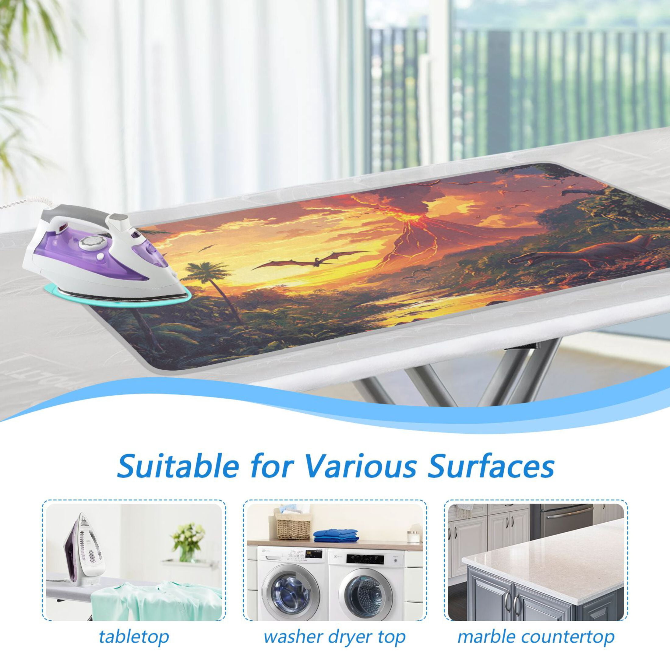 Dinosaurs Volcanic Eruption Ironing Mat Blanket Portable Travel Ironing Pad Heat Resistant Pad 47.2" x 27.6”