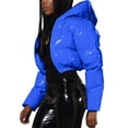 thumbnail image 3 of Hontri Women's Puffer Jackets, Ladies Autumn and Winter Warm Short Shiny Padded Hooded Leather Jacket Blue L, 3 of 9