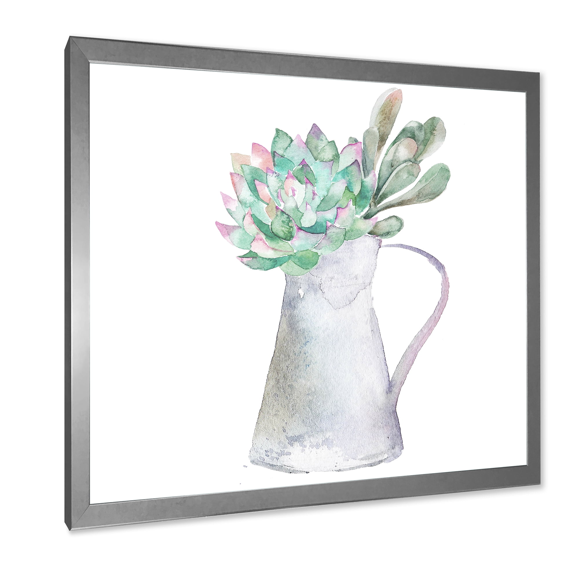 Designart 'Succulent Home Plant In Jug' Traditional Framed Art Print