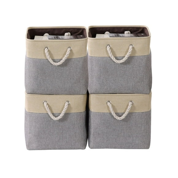 DECOMOMO 4-Packs Foldable Cube Storage Bin with Rope Handles | Great for Organizing Closets, Offices and Homes