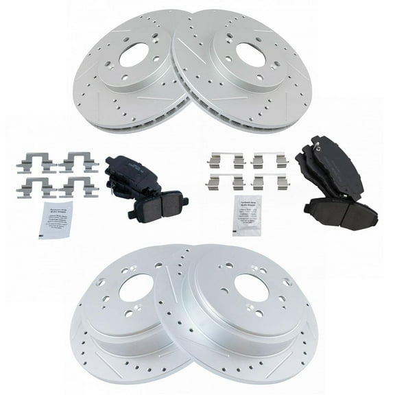 TRQ Front and Rear Performance Brake Pad & Rotor Kit Brake Pads Brake Rotors Set Ceramic Premium G-Coated Fits Select 2003-2008 Honda Pilot