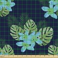 thumbnail image 2 of Ambesonne Tropical Fabric by the Yard Upholstery, Blooming Flower and Leaves, 5 Yards, Indigo and Multicolor, 2 of 5