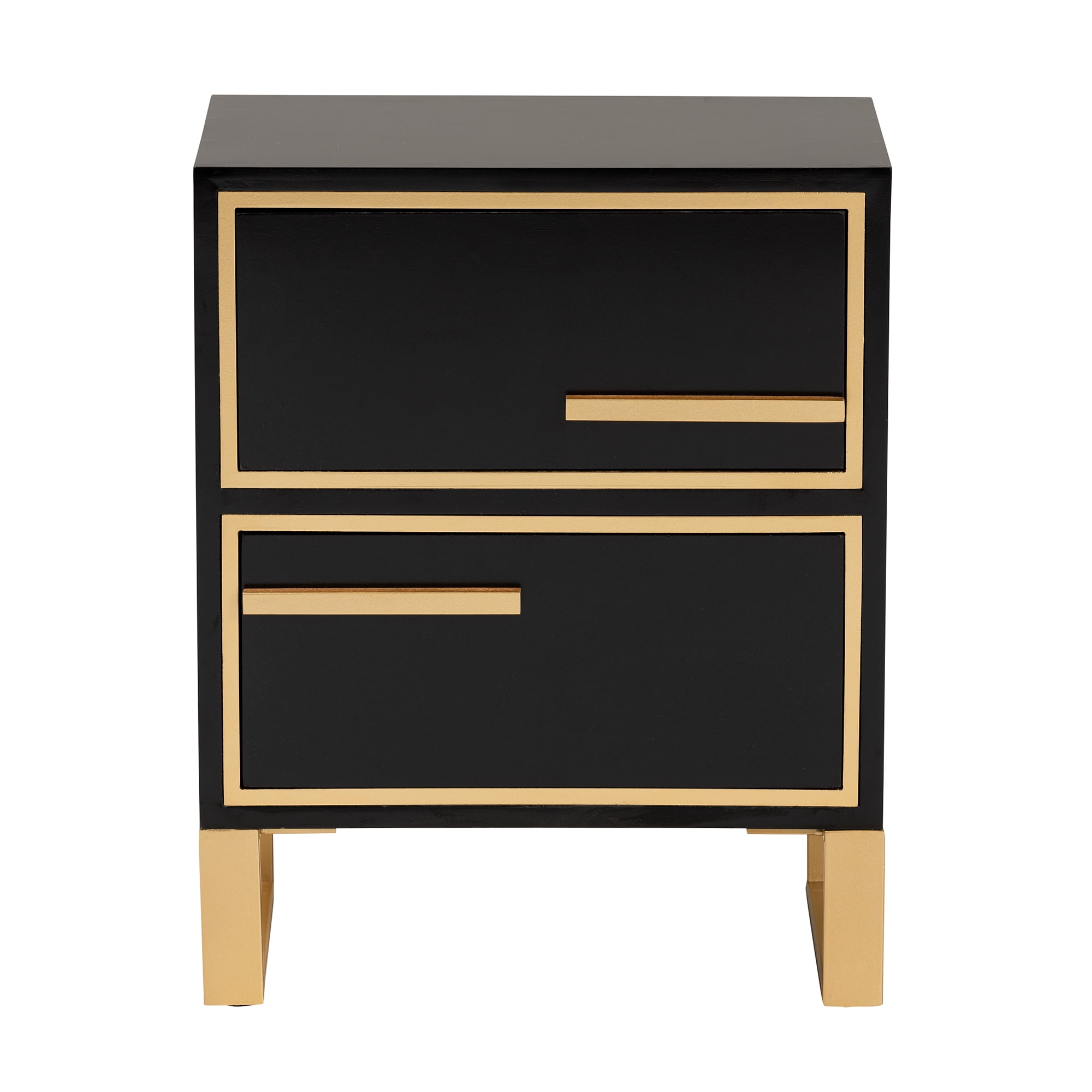 Baxton Studio Giolla Contemporary Glam and Luxe Black Finished Wood and Gold Metal 2-Drawer End Table