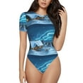 thumbnail image 2 of Goofa Mountain Cottage In Snow Printed Women Rash Guard Short Sleeve,Tummy control Swimsuit Surfing Swimsuit Bathing Suit One Piece Swimsuit UPF 50-Large, 2 of 9