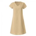 thumbnail image 2 of JUNWELL Robes d'Été pour Femmes 2023 Coton Lin Robe Décontractée Col en V Manches Courtes Ample Grande Taille, 2 of 7