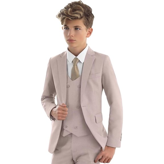 Boys Suit Slim Fit Formal 3 Piece Kids Tuxedo for Wedding Outfit Double Breasted with Jacket Vest Pants