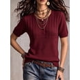 thumbnail image 3 of Women's Henley Knit Top Short Sleeve Button Down Ribbed Sweater, 3 of 6