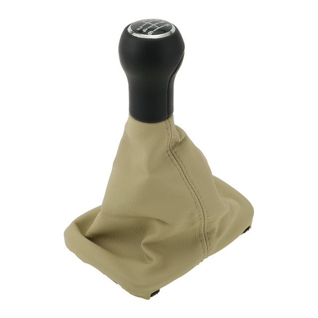 Unique Bargains Perilla de cambio manual de 6 velocidades con cubierta, perilla de palanca de cambios para Volkswagen Beetle 1998-2010, plástico cuero sintético negro beige, 1 Pc