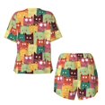 thumbnail image 6 of Wukai Cute Cartoon Cat Print Women's Pajama Set - Short-Sleeve Top and Shorts with Elastic Waistband and Pockets for Loungewear, Yoga, and Casual Wear-XX-Large, 6 of 8
