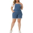thumbnail image 1 of Overoles cortos de mezclilla para mujer de talla grande Agnes Orinda con dobladillo enrollado y bolsillo 2X azul cielo, 1 of 6