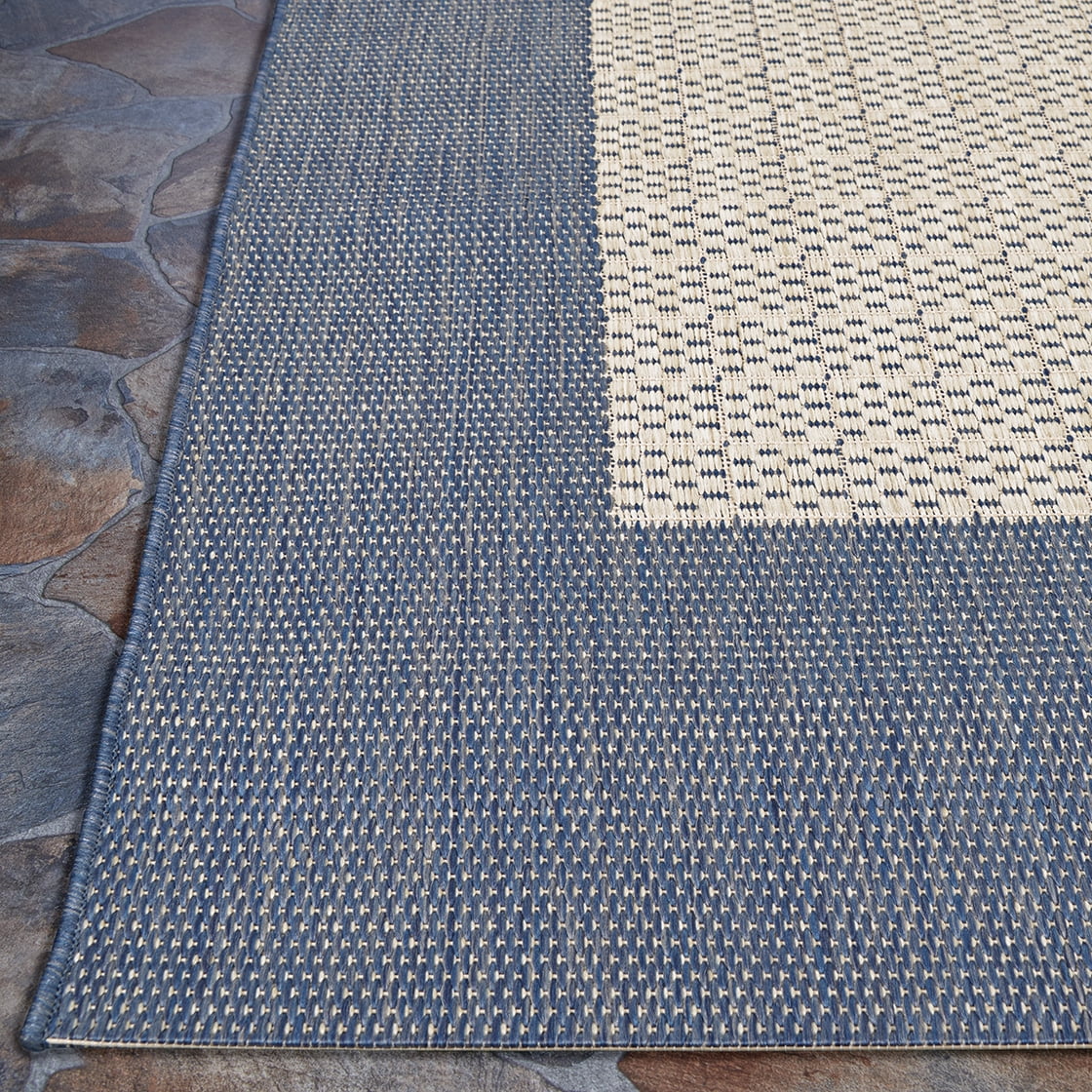 Couristan Recife Checkered Field 5'3" x 7'6" Champagne-Blue Outdoor Rug
