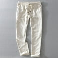 thumbnail image 4 of RWJDXD New Men‘s Linen Trousers Straight Tube Rope Solid Color Casual Linen Trousers Men Breathable, 4 of 6
