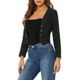 thumbnail image 4 of INSPIRE CHIC Denim Cropped Jacket for Women's Open Front Collarless Casual Bolero Shrug XS Black, 4 of 6