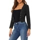 thumbnail image 4 of Chaqueta de mezclilla recortada INSPIRE CHIC para mujer, bolero casual sin cuello y de frente abierto, color negro, 4 of 6