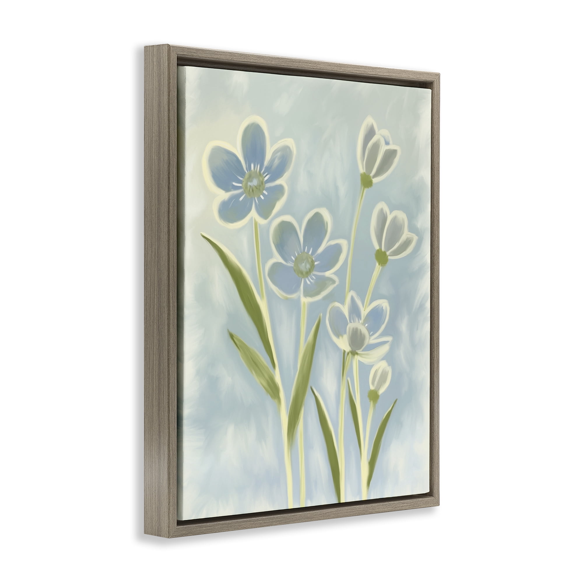 Stupell Industries Blue Petals Contour Brown Framed Floater Canvas Wall Art, design by Kim Allen