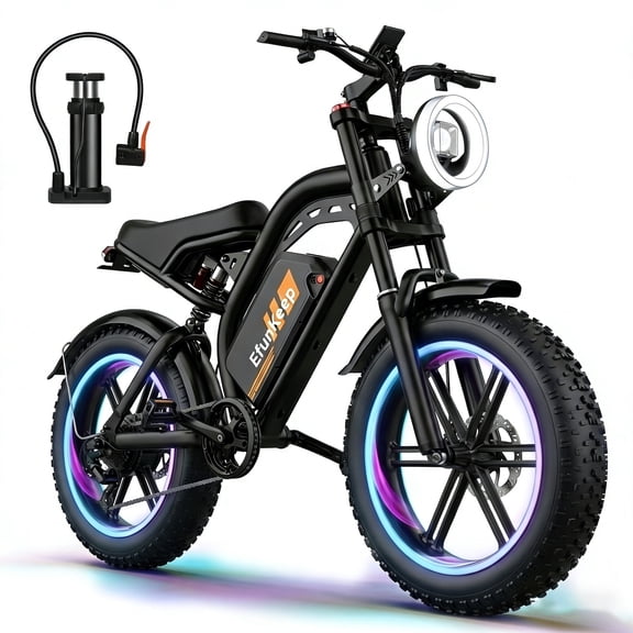 Efunkeep Adults 1500W Peak Motor Rear Drive E Bike 20inch Fat Tire, Mechanical Dual Disc Excels,48V 15.6Ah , UL2849 Tested Riding Eagles