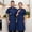 Navy, variant on Unisex Chef Coat Short Sleeve, Breathable Cotton Blend Kitchen Uniform, Press Button Stand Collar Chef Jacket, Hotel Restaurant Cooking Work Shirt, M-6XL