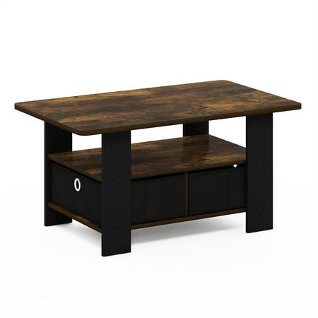 Furinno Andrey Coffee Table with Bin Drawer  Amber Pine/Black