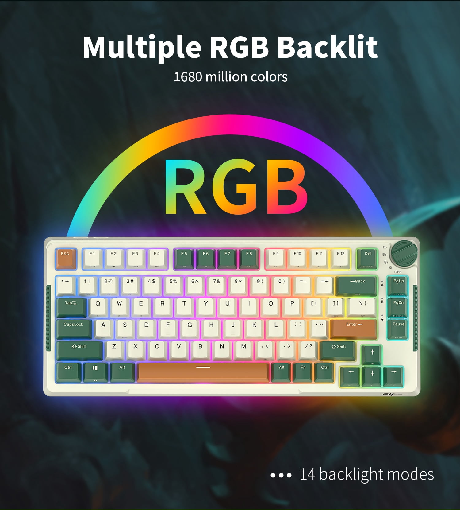 RK ROYAL KLUDGE H81 Hot Swappable Mechanical Keyboard Triple Mode 2.4G Bluetooth USB-C Knob Control Wireless Gaming Keyboard Gasket Mounted with RGB Backlit SkyCyan Switch 75% Layout 81 Keys Green