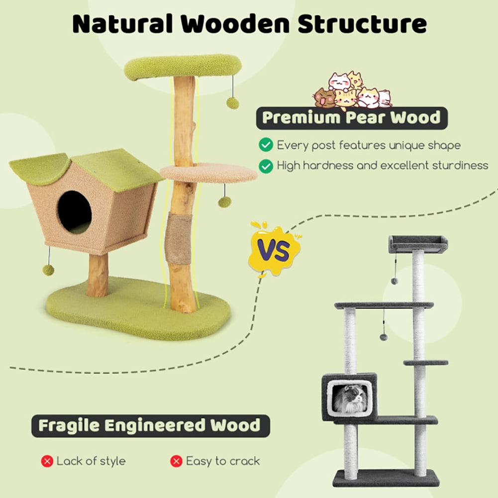 Yardi Yard Cat Tree, 43 Inch Wooden Cat Tree with Padded Top Perch-Green, Cat Tower condo for Indoor Cats