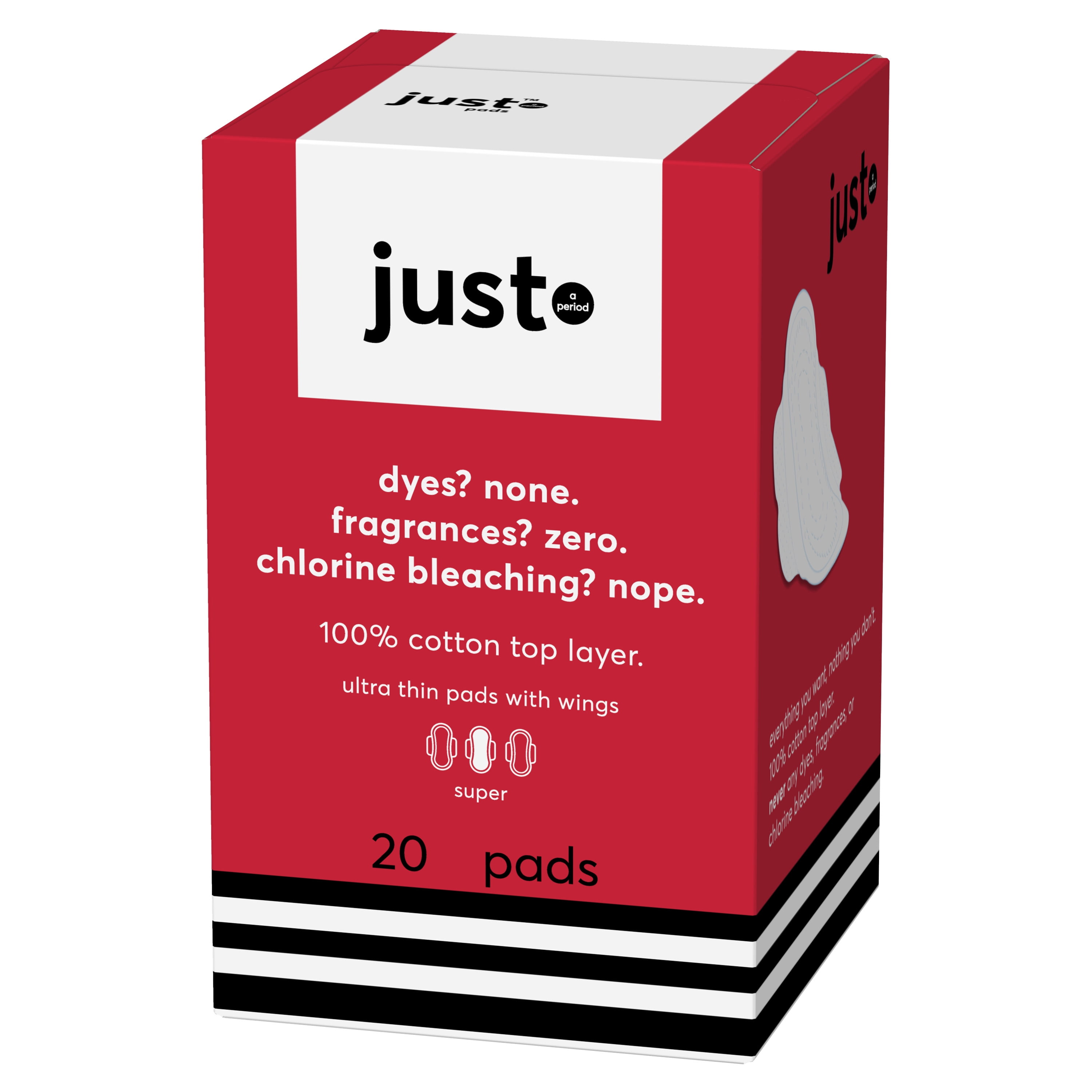 Just Cotton Top Layer Pads, Ultra-Thin with Wings, Overnight, 20 ct