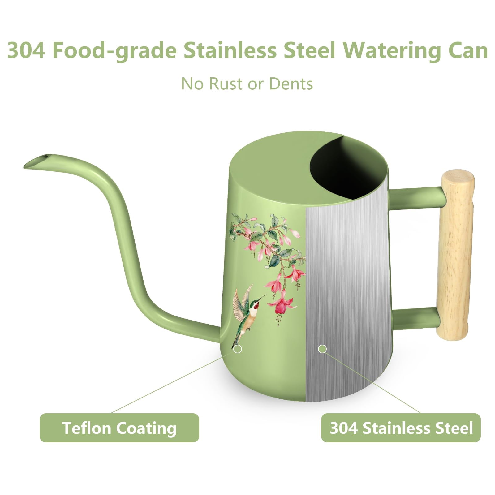 Watering Can Indoor Plants, 35oz Small Stainless Steel Metal Watering Can Modern Decorative Watering Pot with Long Spout for Indoor House Plant Bonsai Garden Flowers (Copper) - SAGA GREEN 1