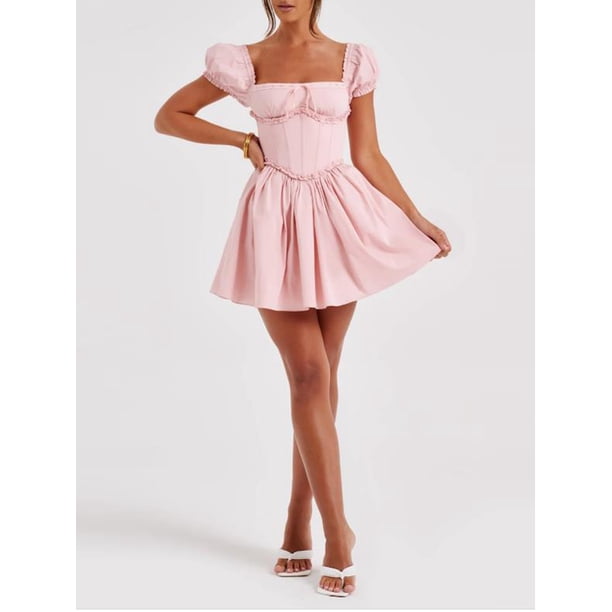 princess cut dress casual FEORJGP Women Summer Short Sleeve Mini Solid Color Dress Backless Corset A-Line Dress Party Dress for Beach Cocktail Streetwear Floral Dress What To Women's clothing Size:Mini 50FLASH_MARCH22