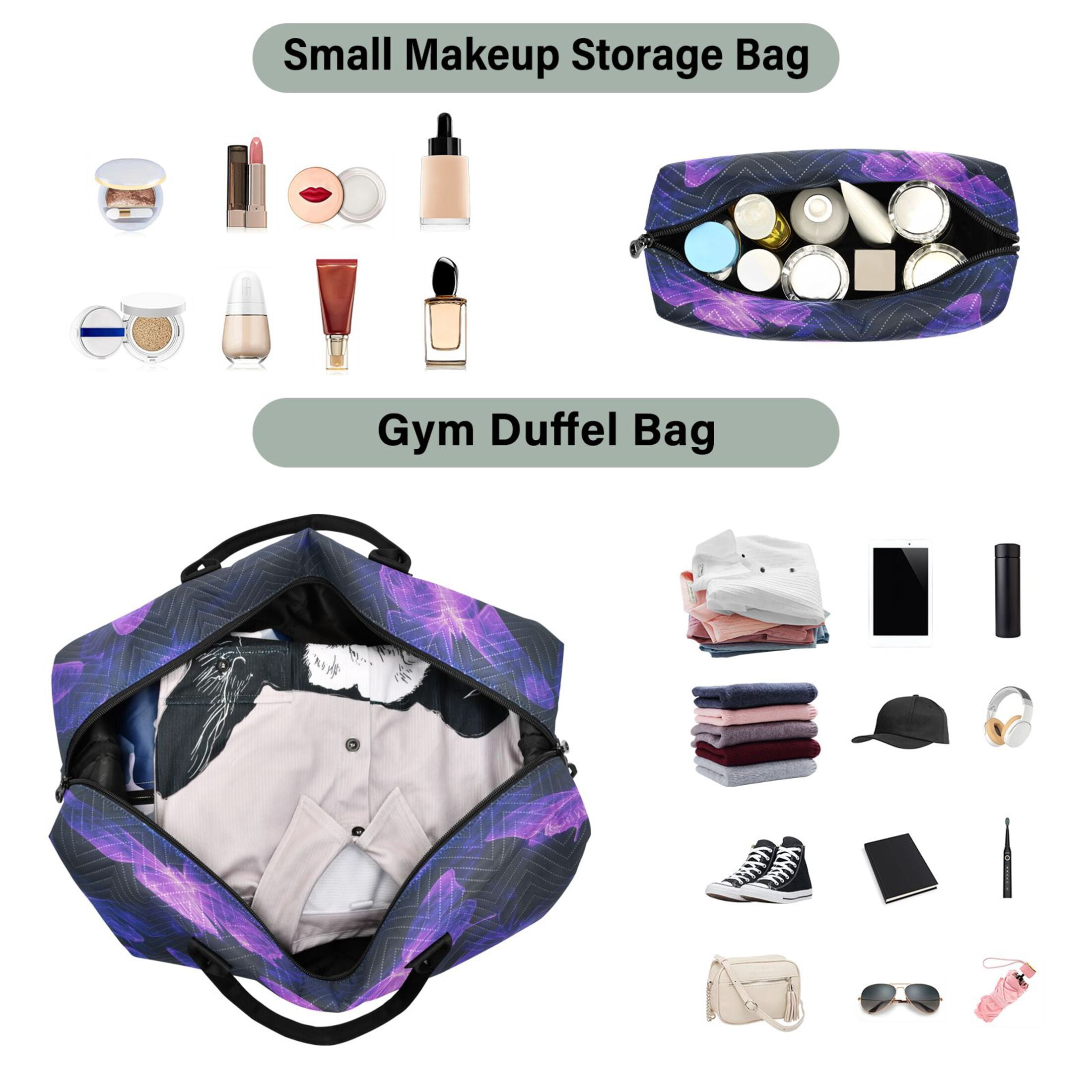 Travel Duffel Luggage Bag Sports Duffle Bag Gym Bag with Zipper Purple Glowing Butterflies