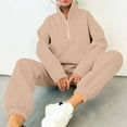 thumbnail image 6 of Oversized Cotton Sweatsuits Tracksuits Two Piece Womens Lounge Outfits 1/2 Zip Sweatshirt Cinch Bottom Sweatpant Sets (XL, Beige), 6 of 7