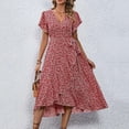 thumbnail image 2 of XIAOCHA Floral Wrap Dress for Women Fitted Ruffled Flutter Sleeve V Neck Midi Dress Lightweight Sweet Weekend Dresses, 2 of 7