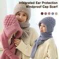 thumbnail image 2 of LINXI Winter Versatile Knitted Hooded Scarf for Women, Hat Scarf All-in-one Warm Windproof Fleece Cycling Protection Ear Cap, 2 of 9