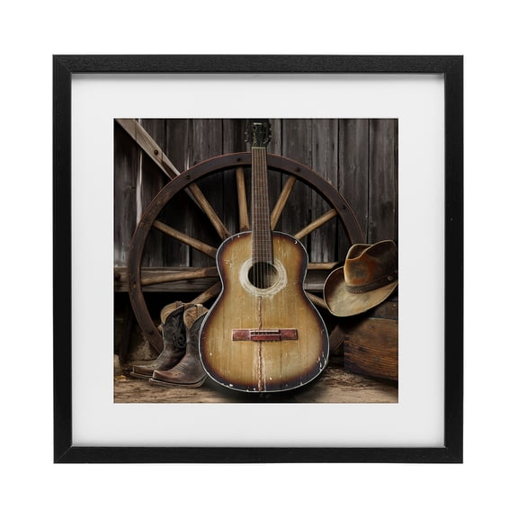 Stupell Industries Rustic Western Guitar with Hat Black Framed Print Under Glass, design by CAD Designs