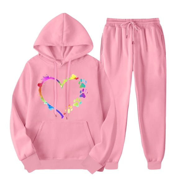Amzcrzy Two Piece Sets for Women Outfits Men's and Women's Sports Tracksuits Long Sleeve Pullover Hoodies Sweatshirt Loose Coat and Sweatpants Fall Winter Suit 2 Piece Sets for Women