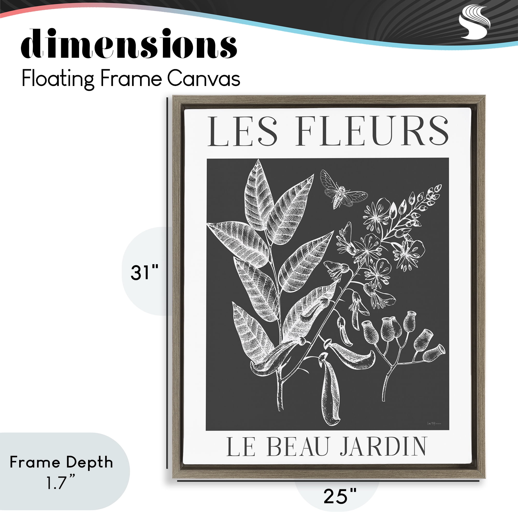 Stupell Industries Les Fleurs Black & White Contour Brown Framed Floater Canvas Wall Art, design by Lux + Me Designs
