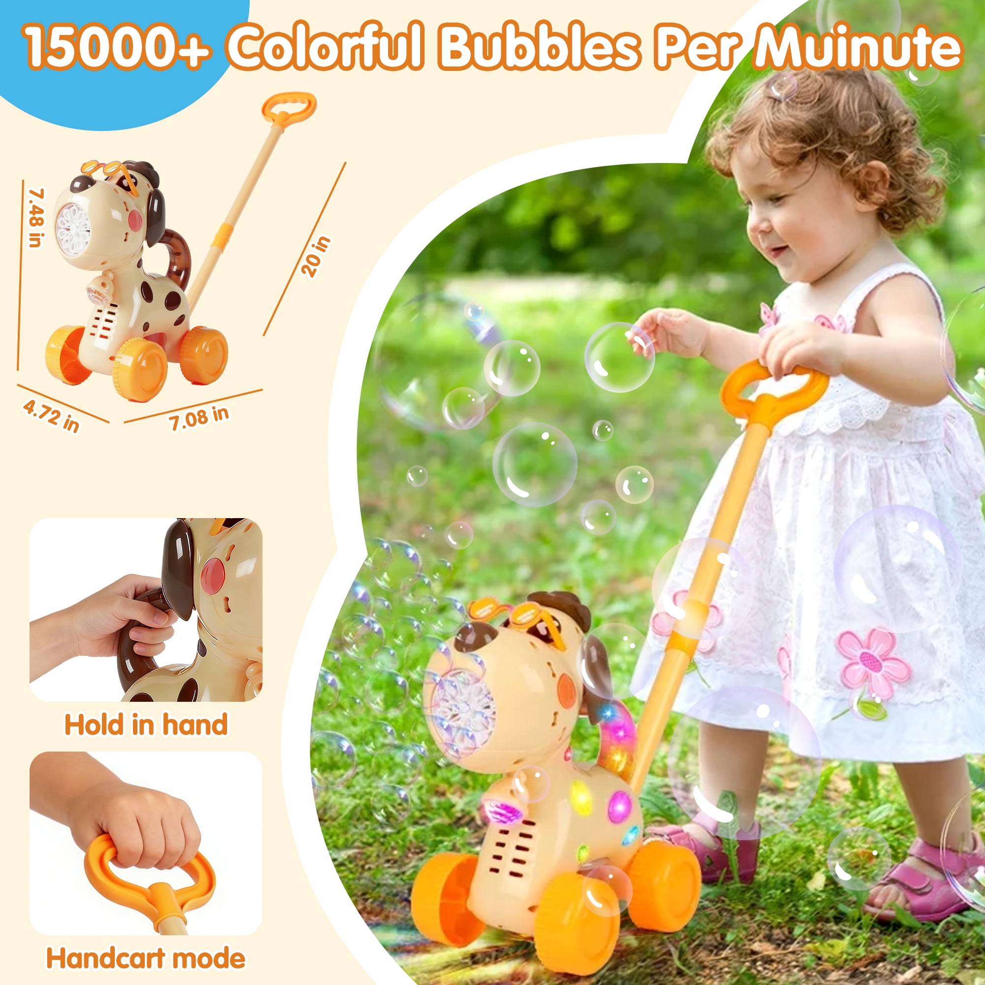 Jaawind Automatic Bubble Machine for Toddlers, Portable Dog Bubble Maker Blower Cart Toys for 3-6 Years Old Boys Girls, Bubble Lawn Mower, Kids Outdoor Toys, Birthday Gift