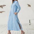 thumbnail image 4 of Vestido largo informal para mujer, manga larga, bolsillos laterales, abertura, estilo vintage, 4 of 8