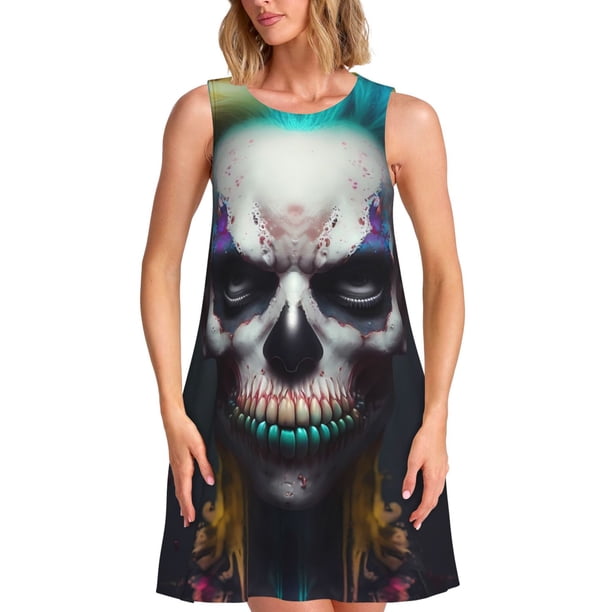 Balery Modern Abstract Colorful Skull C Vestidos de verano para mujer con estampado: vestido holgado sin mangas, vestido playero informal y cómodo para días calurosos.