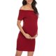 thumbnail image 1 of Vestidos de maternidad con hombros descubiertos, manga corta, Color puro, suaves, cómodos, ajustados a la moda, vestidos de mujer para uso diario, 1 of 6
