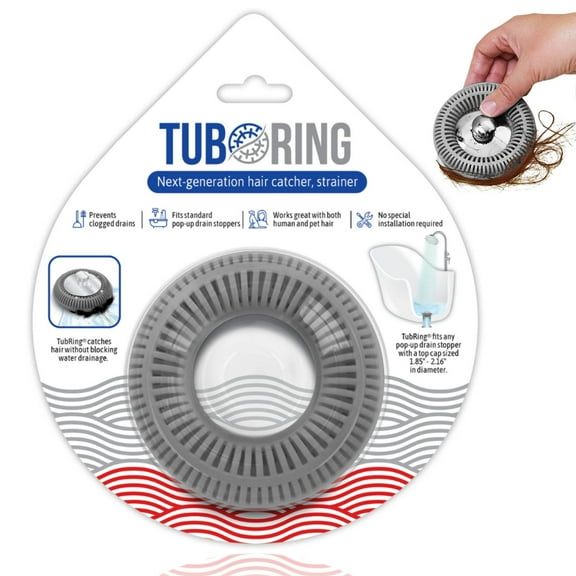 TubRing, The Ultimate Tub Drain Protector Hair Catcher/Strainer/Snare - Gray