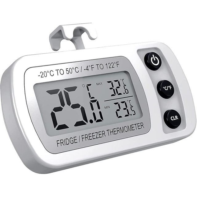 Termómetro para refrigerador, termómetro digital para congelador, termómetro para refrigerador a prueba de agua con función máx./mín., gancho, pantalla LCD fácil de leer, para el hogar. Afortunado Sencillez