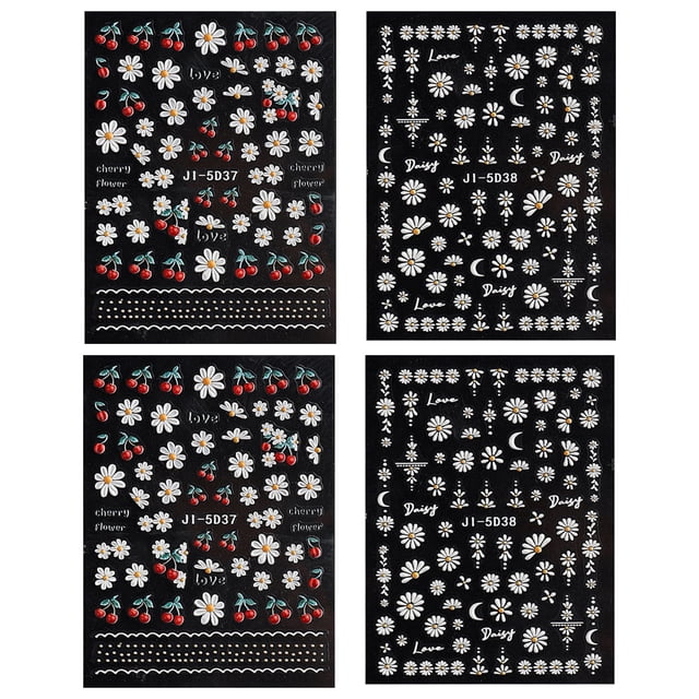 Pegatinas autoadhesivas 5D con diseño de flores para decoración de uñas, para manicura de uñas para mujeres y niñas, 4 hojas, 8 x 6 cm