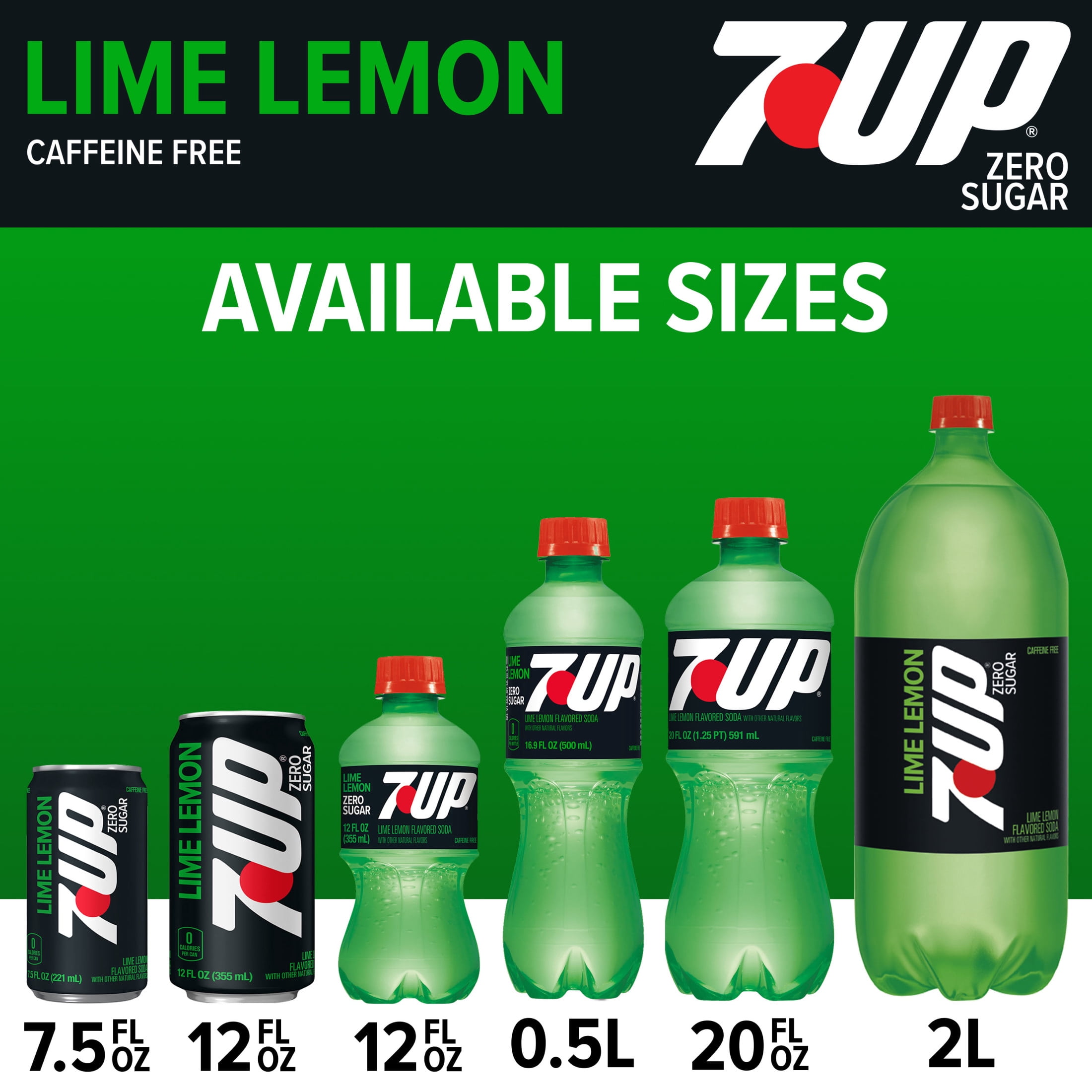 7UP Caffeine Free Zero Sugar Lime Lemon Soda Pop, 16.9 fl oz, 6 Pack Bottles