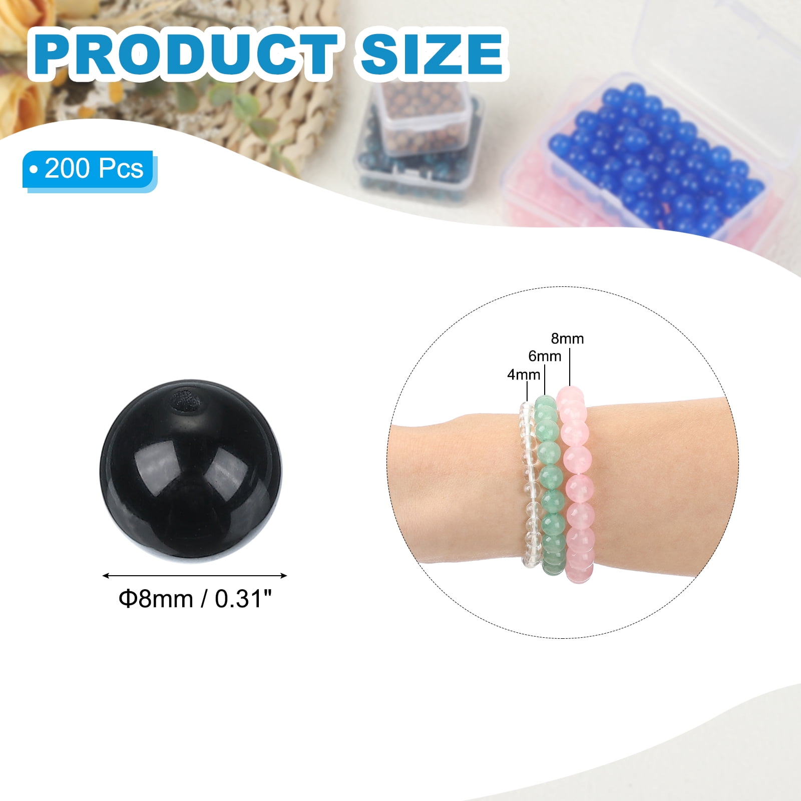 Uxcell Natural Stone Beads Chalcedony Beads for Jewelry Making Bracelet Necklace Black 8mm