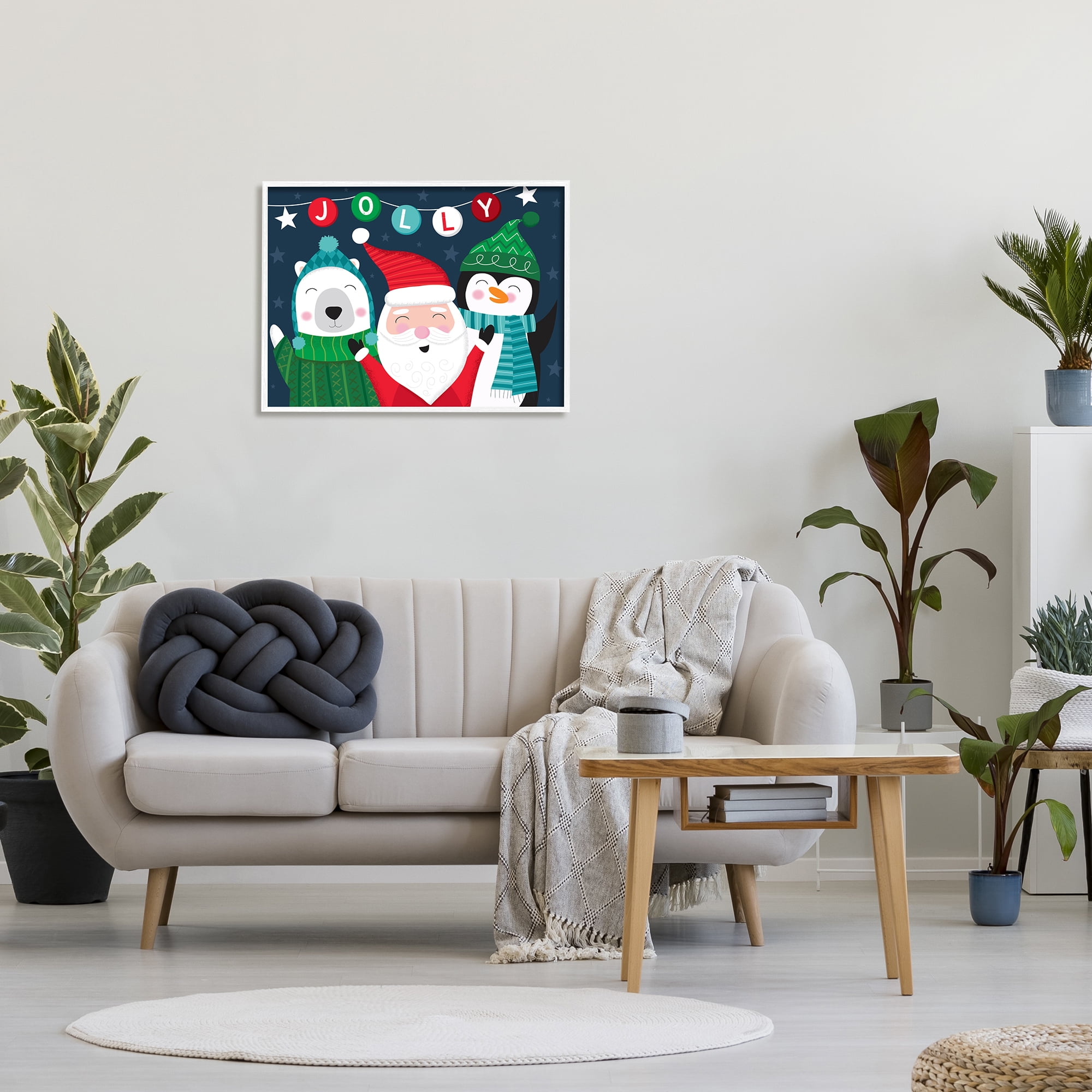 Stupell Industries Festive Christmas Jolly Typography Santa Claus Penguin Animals & Insects Painting White Framed Art Print Wall Art, 24 x 30