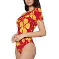 thumbnail image 2 of KLL Women 's Crew Neck Bodysuit Jumpsuits Red Vintage Flowers Print Short onesies Stretch T Shirts, 2 of 7