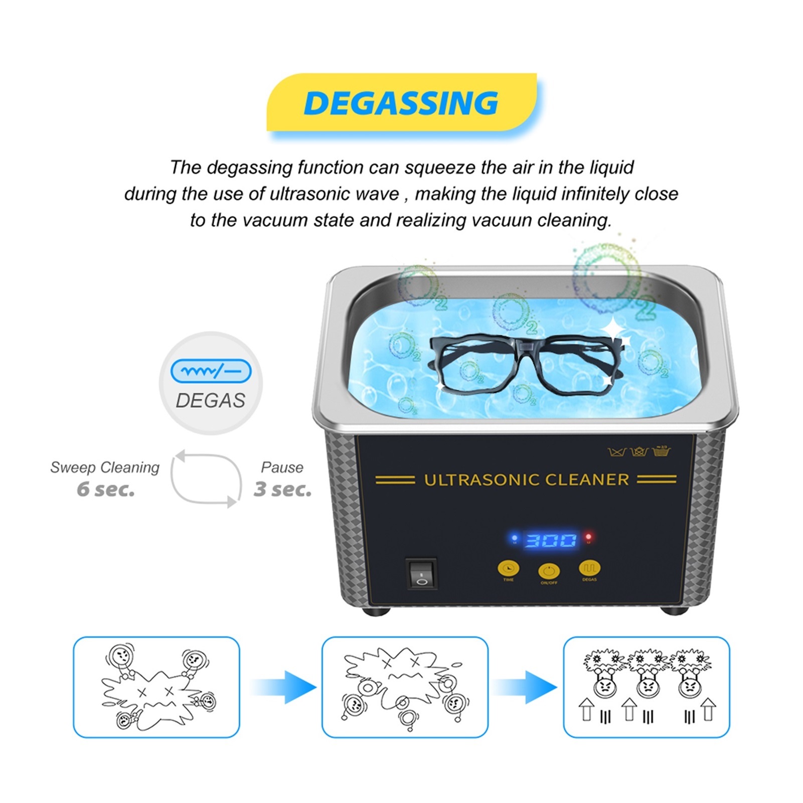 800ml Ultrasonic Cleaner Bath Timer Jewelry Brush Glasses Manicure Stones Cutters Dental Razor Parts Ultrasound Sonic ,Strong Cleaning