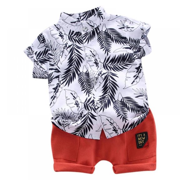 GYRATEDREAM 0-4T 2PC Toddler Boys Casual Outfits Set Kids Summer Leaves Print Shirt Blouse Shorts