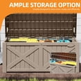 thumbnail image 2 of Uforic 120 Gallon Outdoor Waterproof Resin Deck Box, Weatherproof Storage Bench with 660 lbs Capacity, Light Brown, 2 of 8