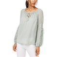 thumbnail image 2 of I.N.C Womens Crinkle Peasant Blouse, Green, X-Large, 2 of 2