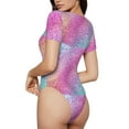 thumbnail image 3 of Easygdp Fun Rainbow Pink Women'S Waist-Cinching Short-Sleeved Onesie, Olastic Onesiet,Snaps At Bottom,Easy To Put On And Take Off - Xx-Large, 3 of 9